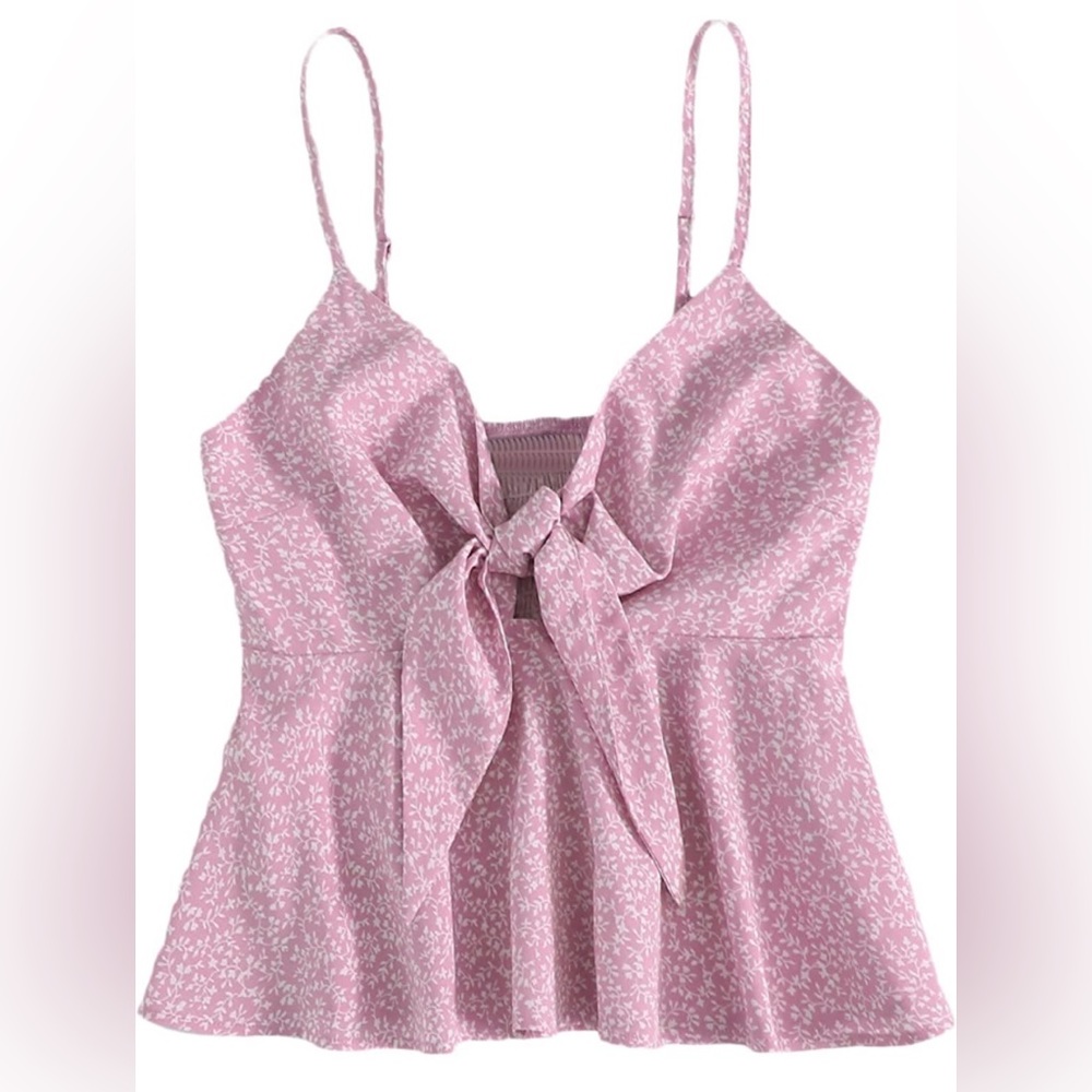 Light Pink Flowy Tank Top with Floral Design